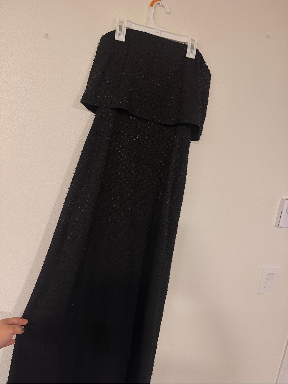Halston Heritage Black Strapless Beaded Overlay Gown